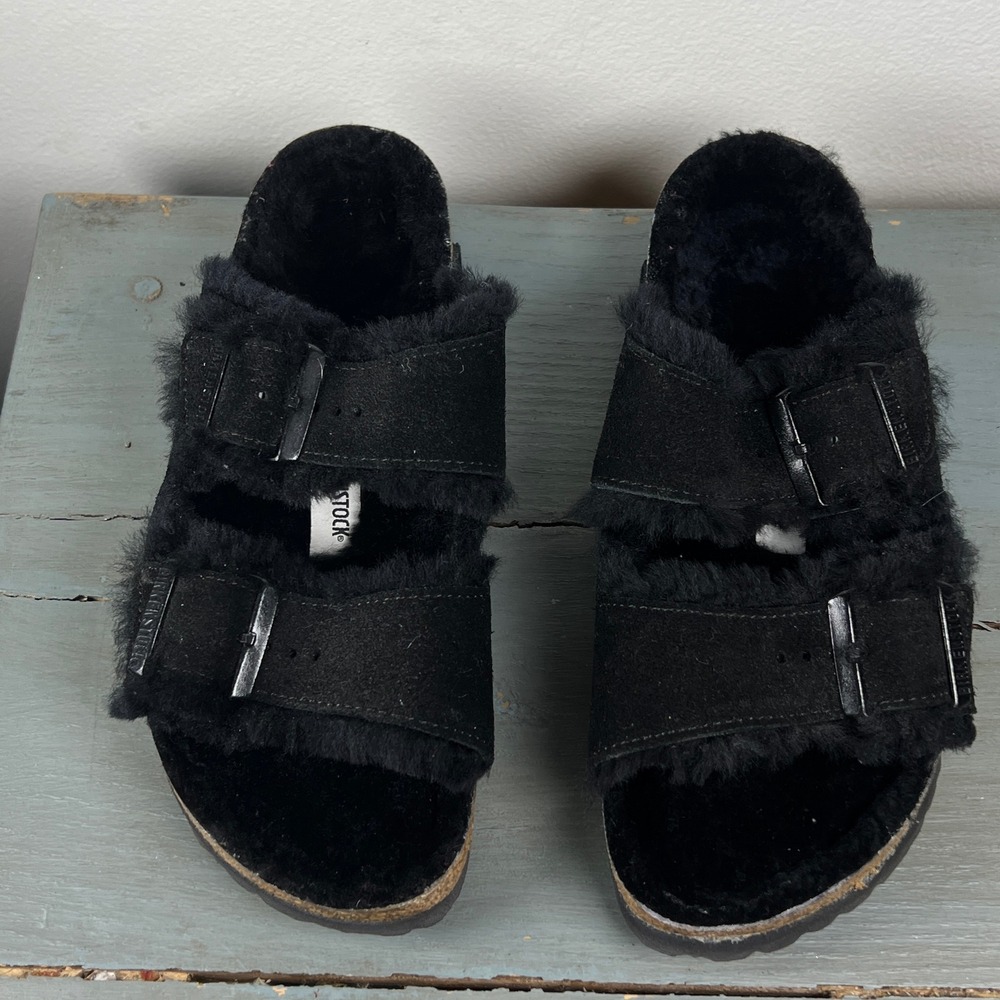 Birkenstock Arizona Shearling Black Suede Sandals Womens #38
Mens #5 Slide Shoes - Picture 4 of 14